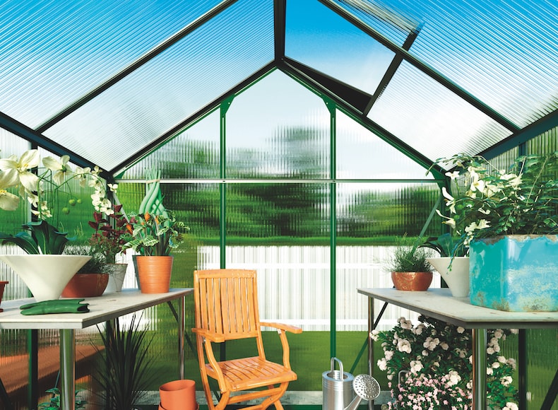 Interior of polycarbonate greenhouse