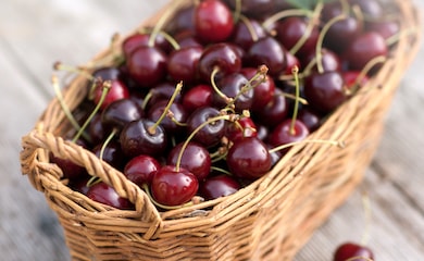 Cherries in wicker basket